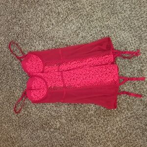 Red corset w/ lace and garter straps